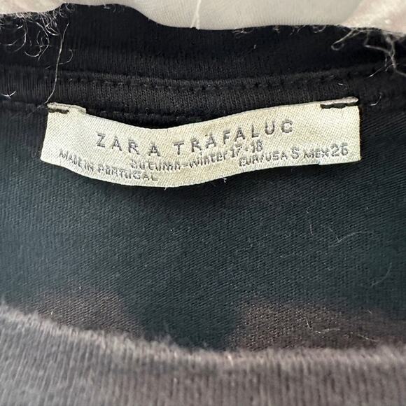 ZARA TRAFALUC | Black Embroidered Print Floral Boho Short Sleeve Tee | Small - Picture 6 of 7